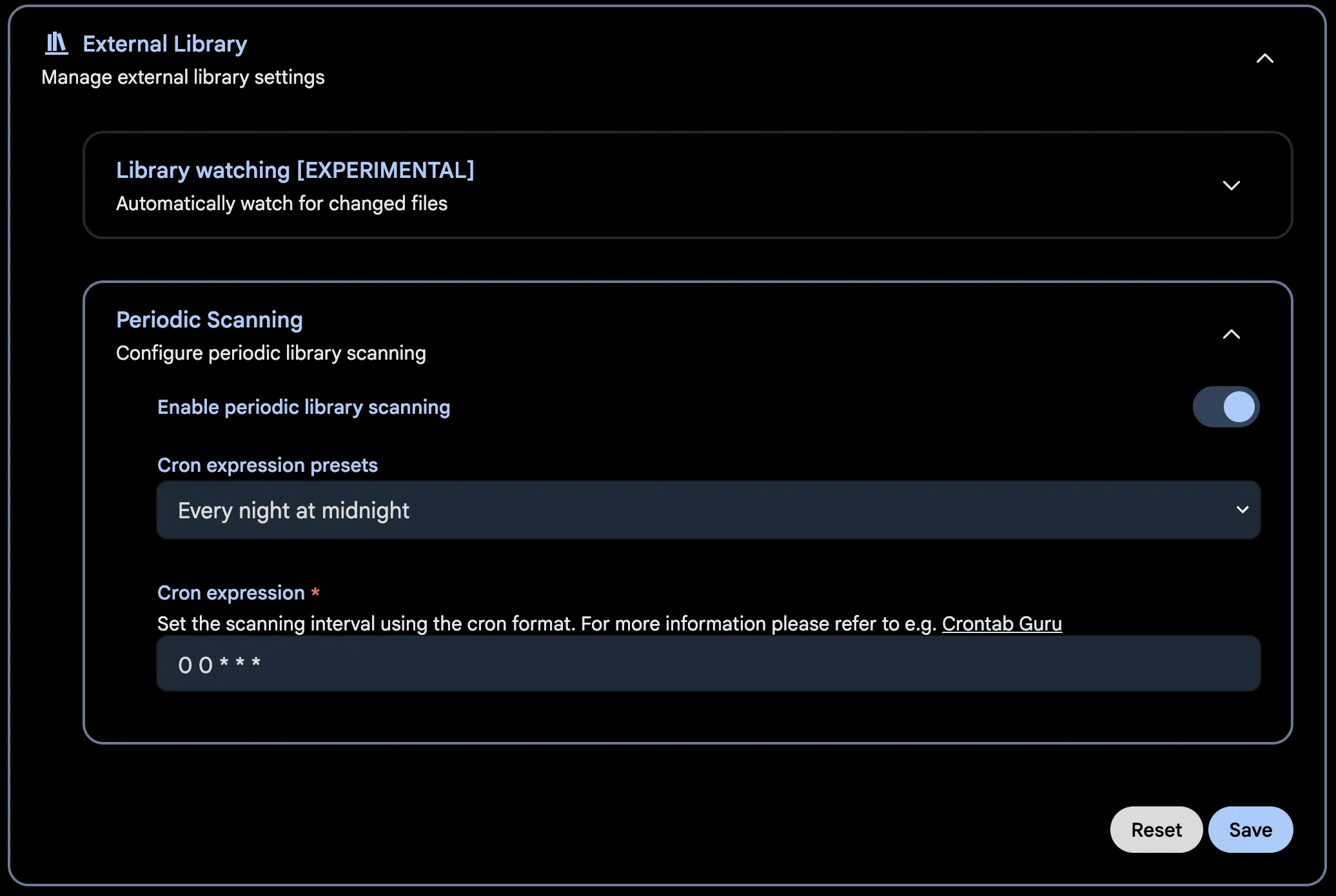 Set custom scan interval for external library